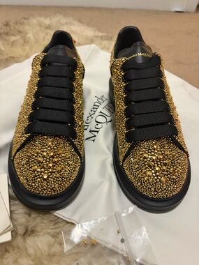 Alexander McQueen Gold and Black Crystal-Embellished Sneakers